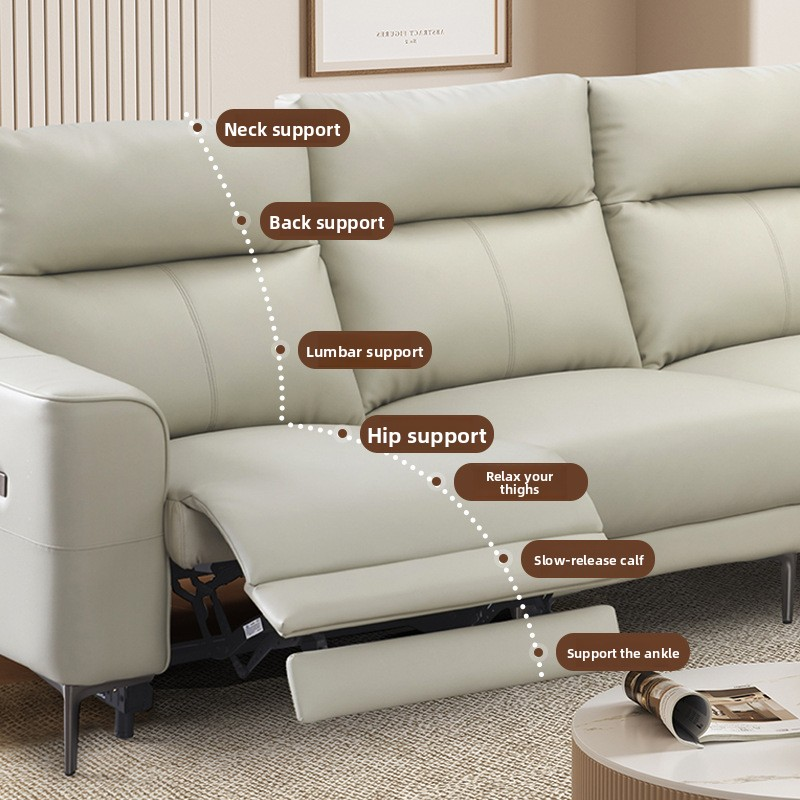 Wall-Hugging Minimalist Top-Grain Leather Reclining Sofa with Adjustable Lazy Mode &amp; Smart Control Cabinet Living Room