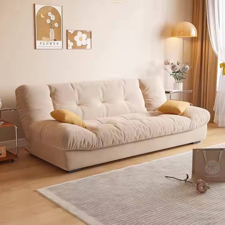YISI Modern Fabric Convertible Sofa Bed Reclining Seats Foldable Design 3-Seater Loveseat Wood Frame Adjustable Height Living
