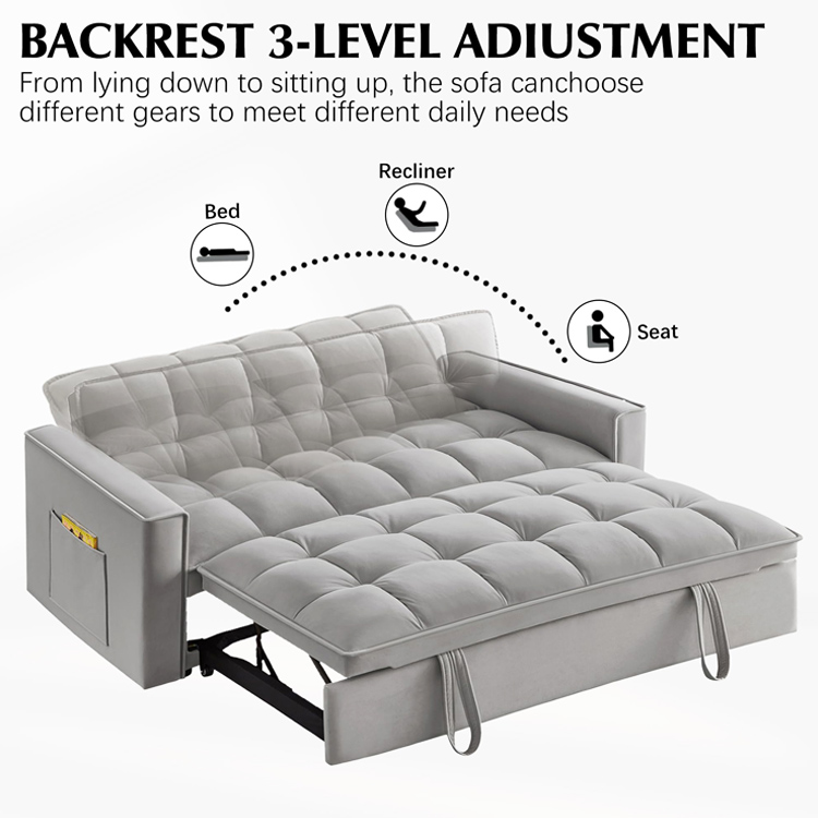 Living Room Adjustable Futon Loveseat Daybed 3 in 1 Velvet Convertible Sleeper Sofa Couch Bed Cama Schlafsofa with Armrests