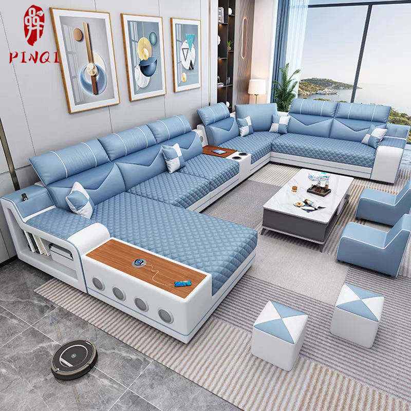 High - Tech USB Charging Speaker Design Smart Sectional Livingroom Sofa Set for Home Entertainment Lounges