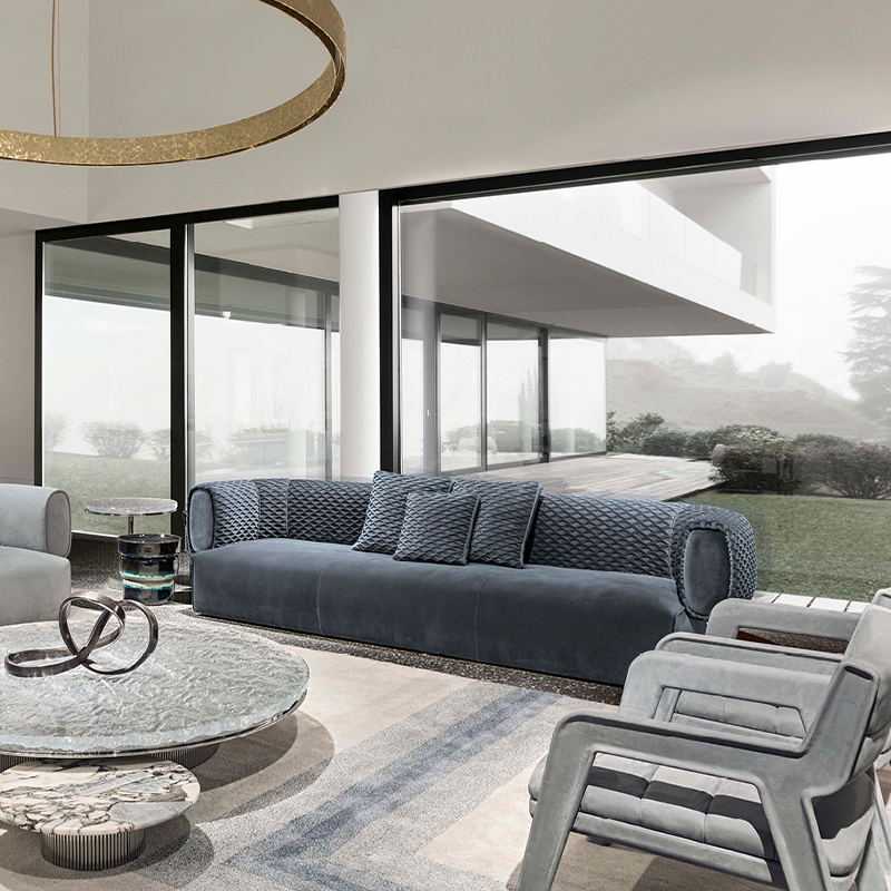 Modern Gray Fabric Soft Sofa Curved Arm Minimalist Design for Apartment Home Living