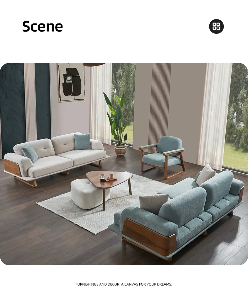 Italian Modern Living Room Furniture High End Leisure Modular Fabric Sofa Set Functional with Wood Decor