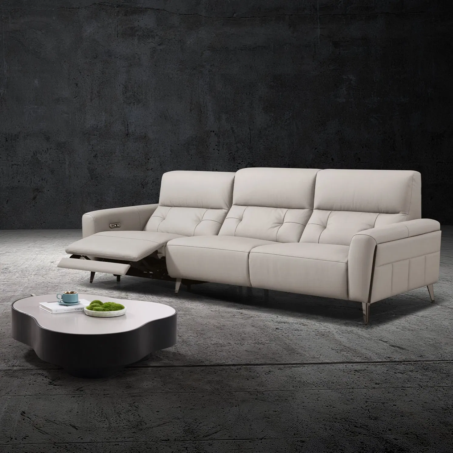 Modern Leather Sleeper Sofa Couch with Electric Power Function