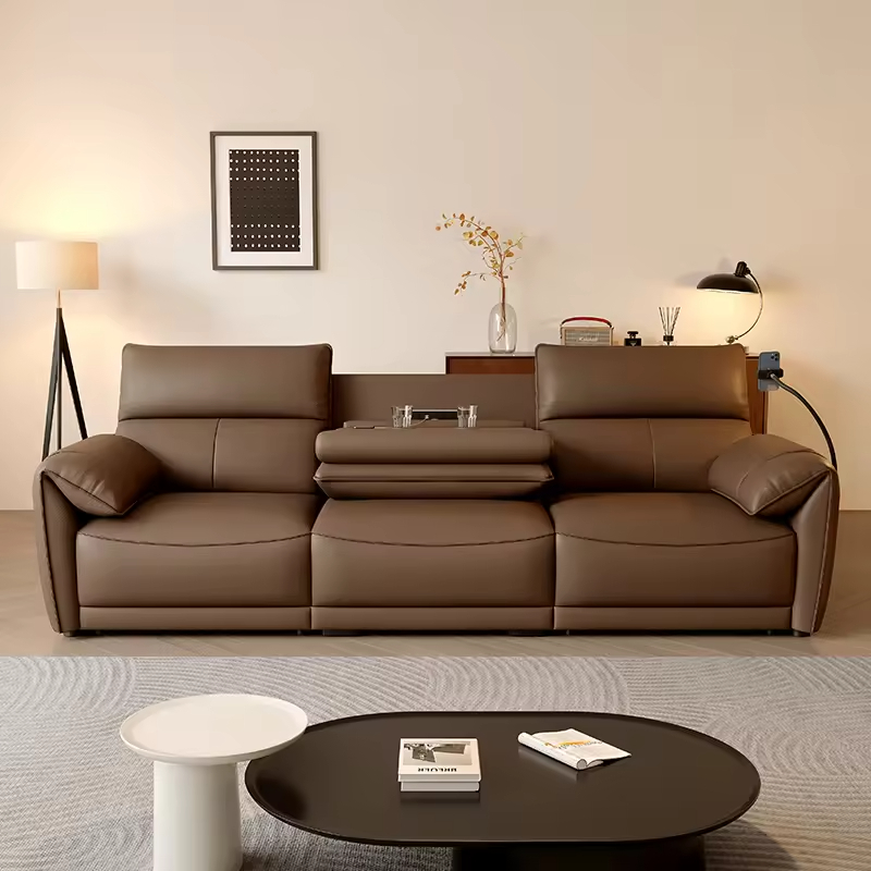 Manufacturer 2025 3-seat Black Leather Power Reclining Chair Smart Recliner Electric Sofa Chair with Cup Holder Drop Down Table