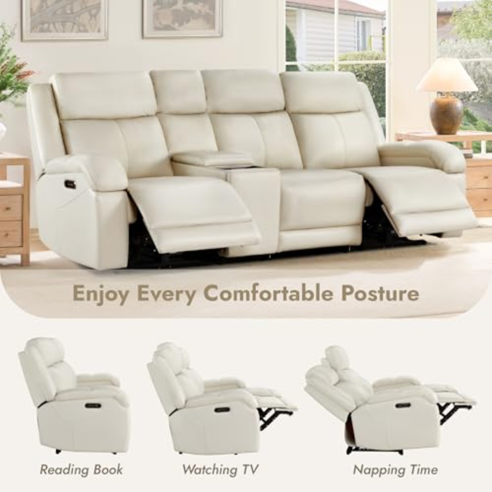 Power Recliner Sofa 3 Seater Wall Hugger Genuine Leather Reclining Couch Set with Storage Console Power Headrest USB Electric