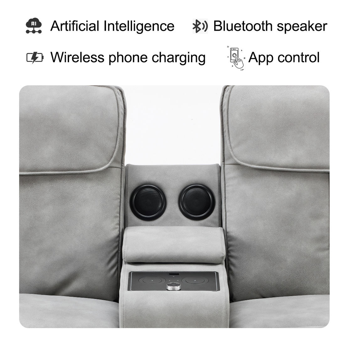 AI Artificial Intelligence Two Seater Recliner Sofa with Remote Control Memory Foam Vibration Heating &amp; Massage for Home Theater