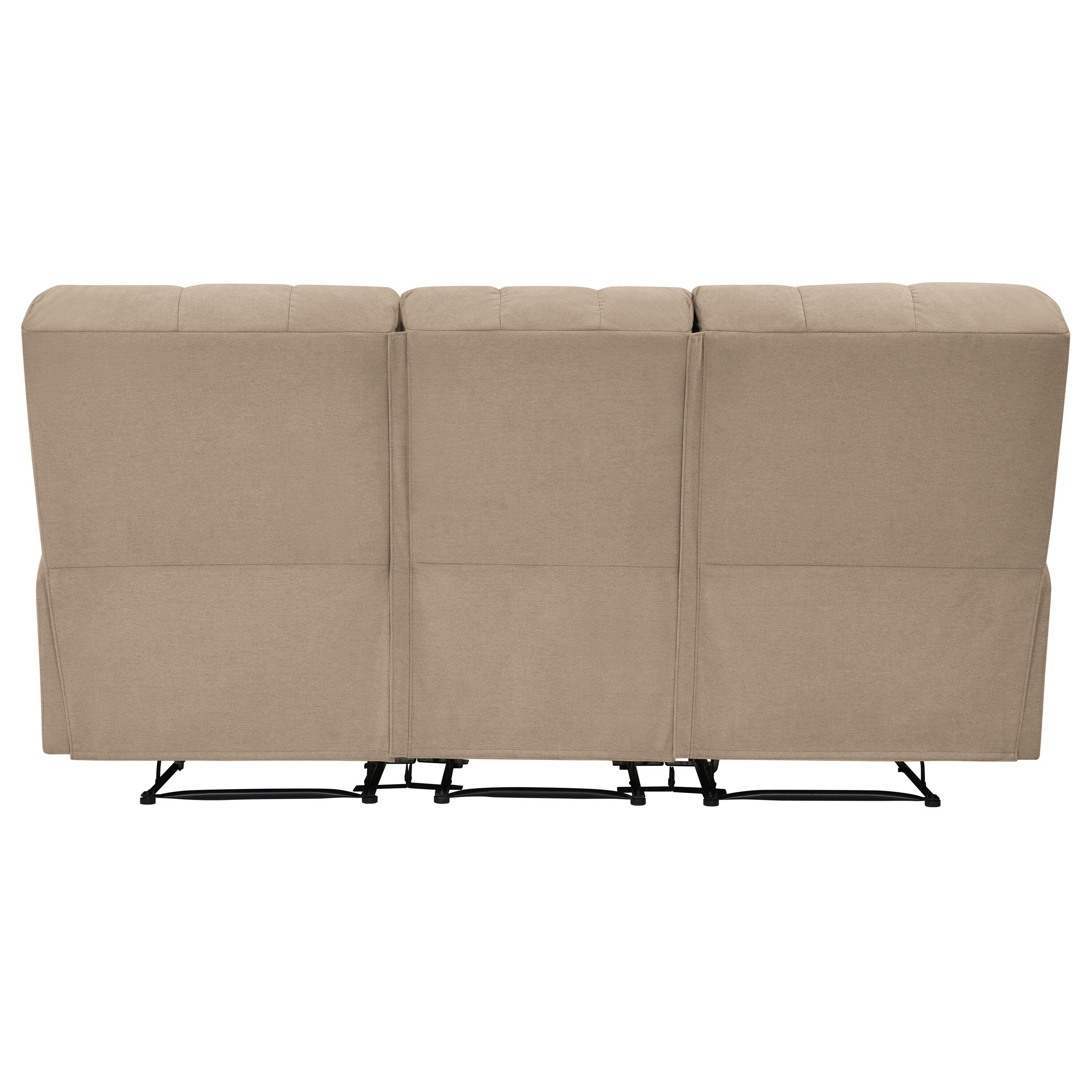CY Furniture 3-Seat Khaki PU Leather Modern Wall Hugger Recliner Sofa with Storage Consoles USB Ports for Living Room Hotel Use