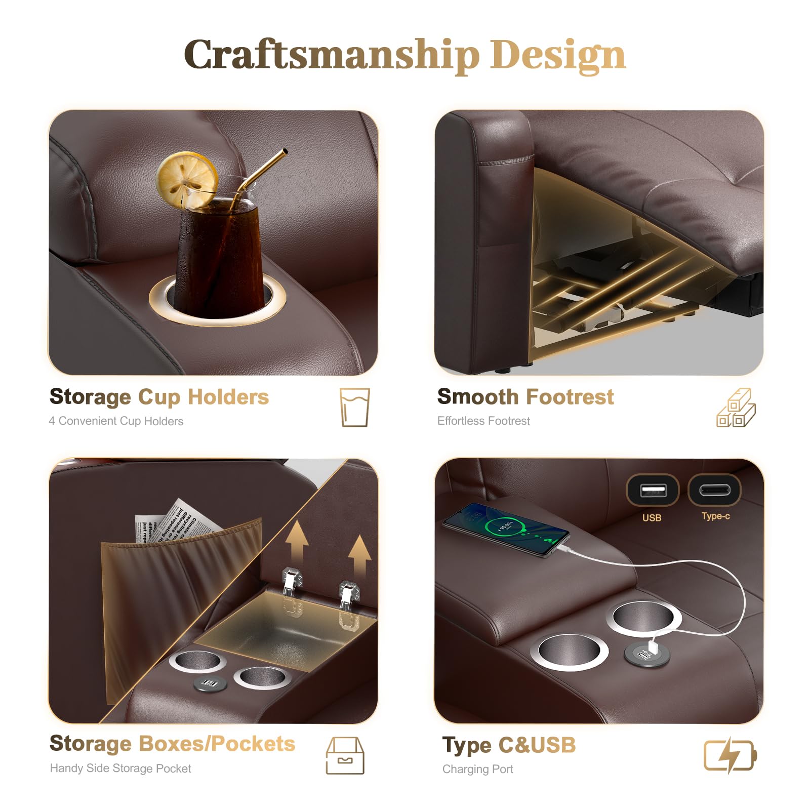 Reclining Loveseat Massage Loveseat Recliner Sofa RV Love Seat Chair with Console USB Storage Cup Holders Wall Hugger Couch