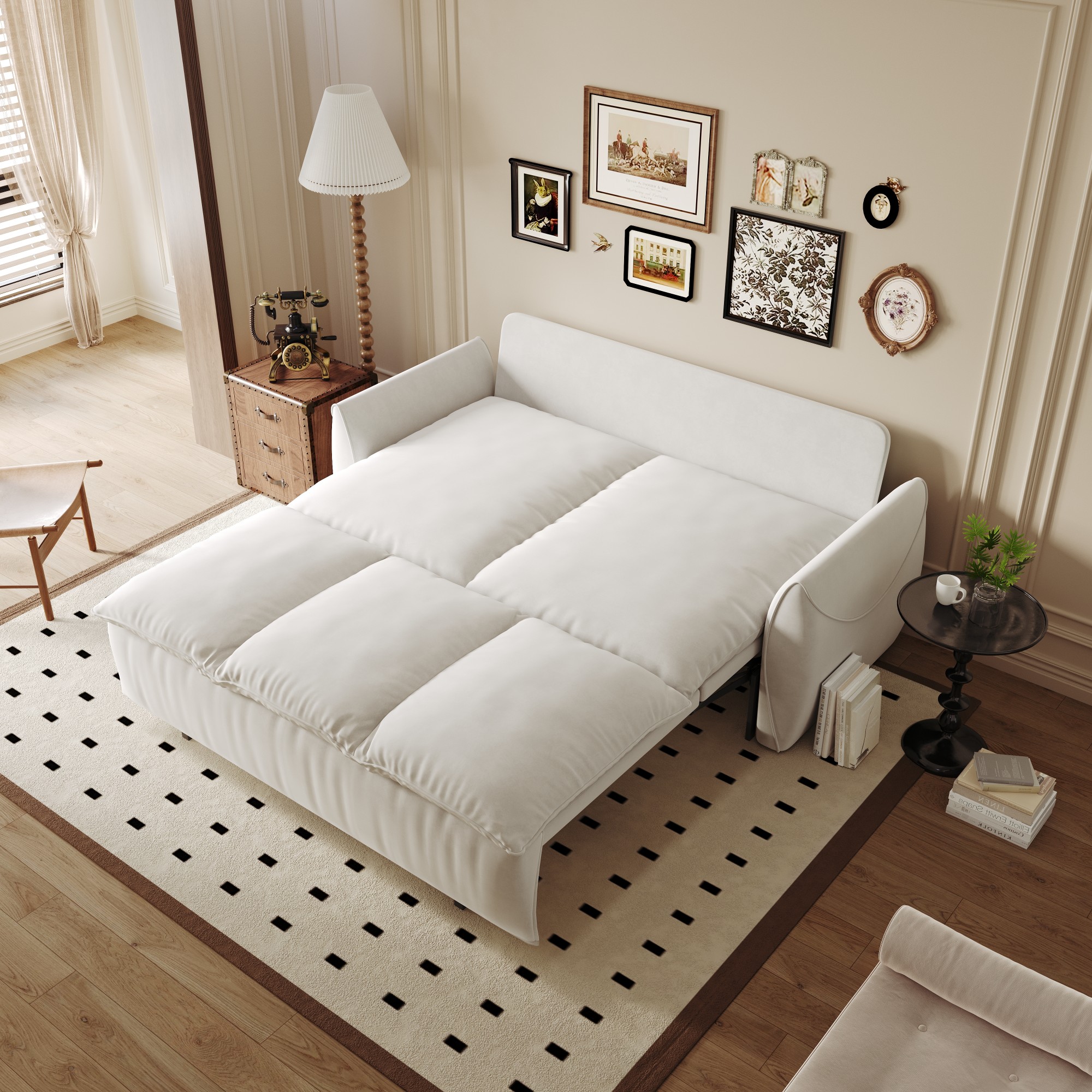 2-Seater Foldable Convertible Sleeper Sofa with 2-in-1 Pillow &amp; Blanket Multi-Functional Velvet Loveseat Bed for Living Room