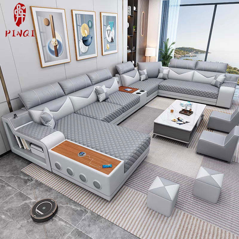 High - Tech USB Charging Speaker Design Smart Sectional Livingroom Sofa Set for Home Entertainment Lounges