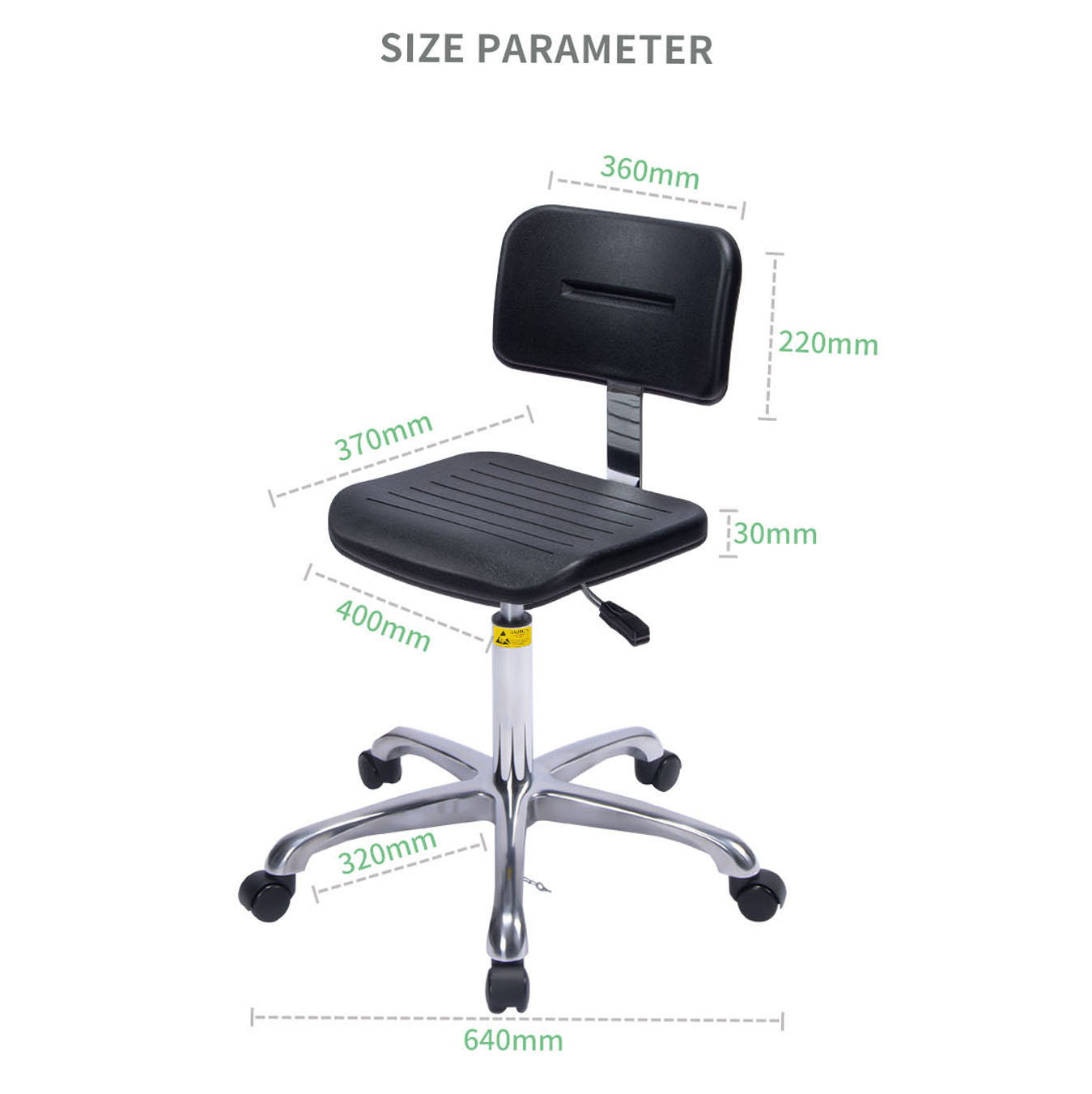M14 ESD Modern Industrial Workshop Chair Adjustable Height Swivel Wheels Strong Backrest Polyurethane Material