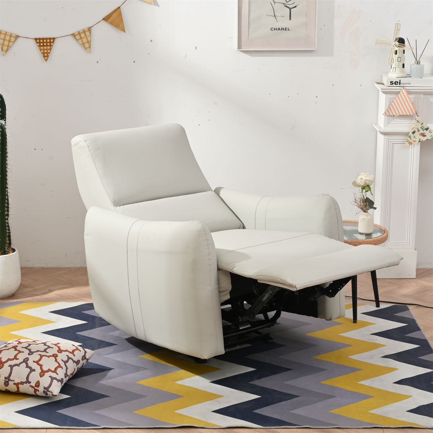 Light Gray Electric Power Recliner Wall Hugger Design for Small Spaces - Back View
