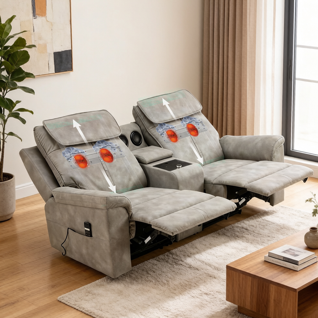 AI Artificial Intelligence Two Seater Recliner Sofa with Remote Control Memory Foam Vibration Heating &amp; Massage for Home Theater