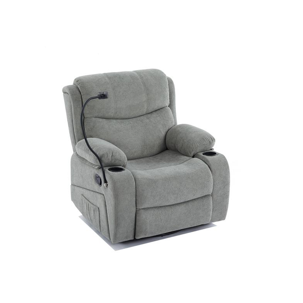 Luxury Extendable Massage Function Soft Fabric Manual Recliner Chair Cup Holders USB Charging Port Reading Light Storage Pocket