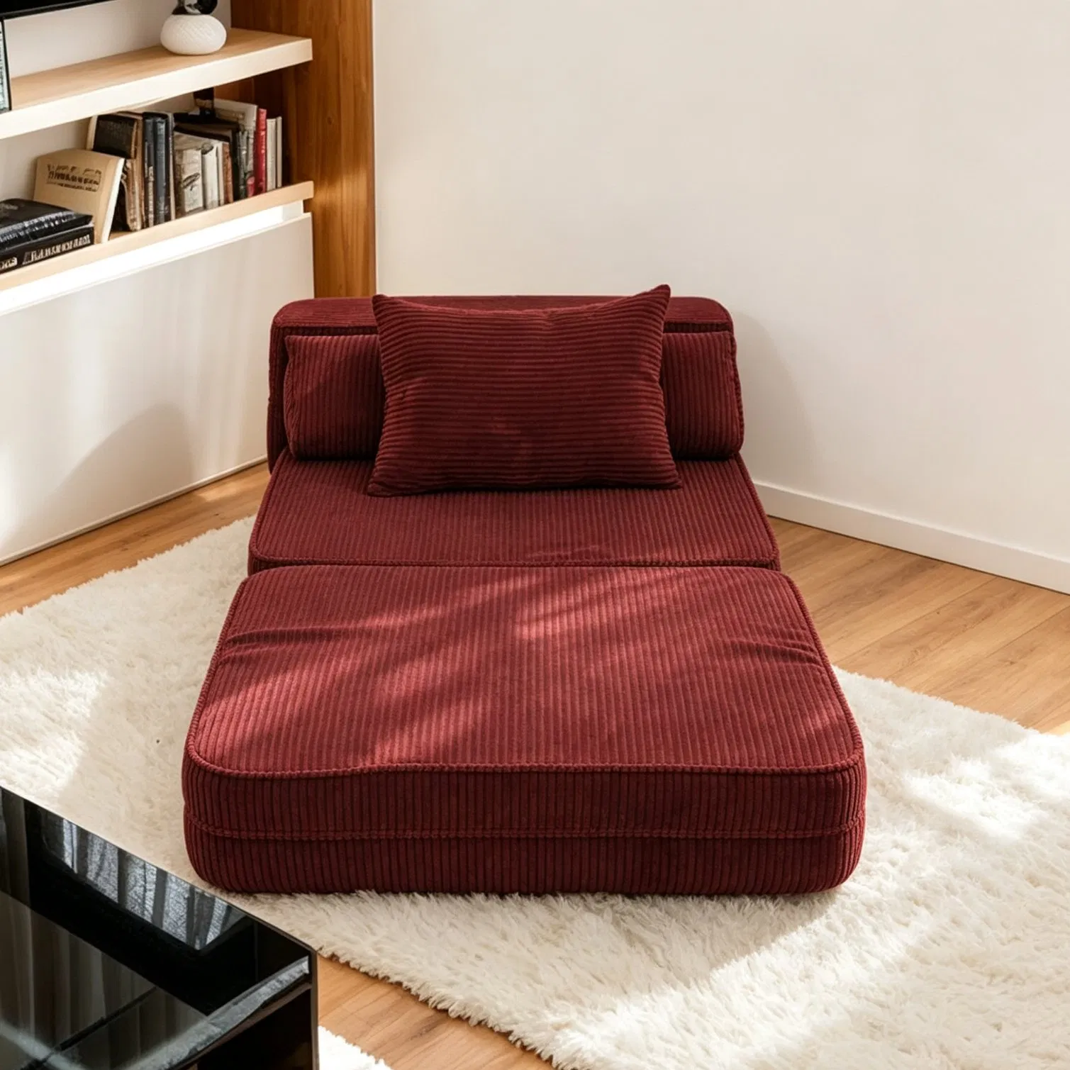 Japanese Sofa Bed with 5 Level Backrest Angle for Ergonomic Support and Lumbar Pillow