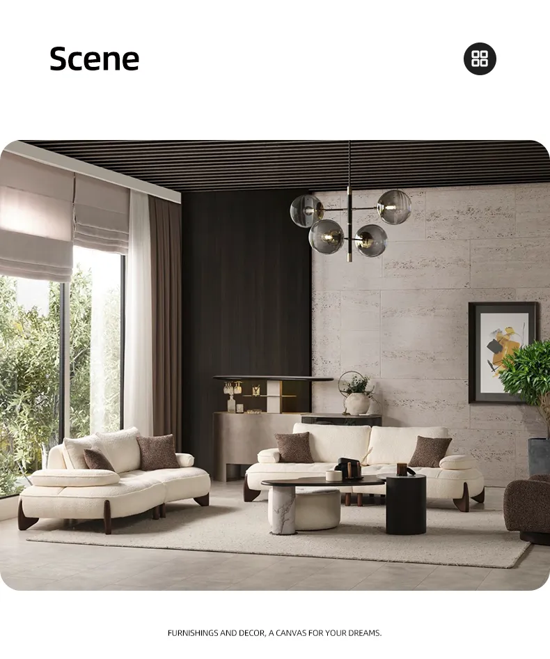 Italian Modern Living Room Furniture High End Leisure Modular White Fabric Curved Design Sofa Chair Set with Functional Back