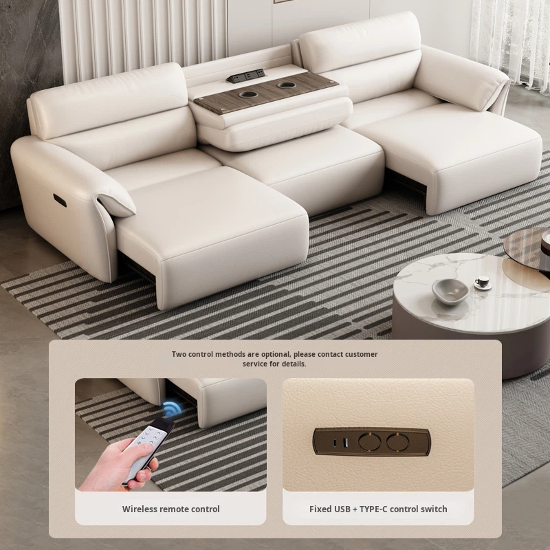 Power Motion Top Grain Leather Sofa Bed Elephant Ear Smart Electric Recliner for Luxury Hotel Villa Project Furniture Set