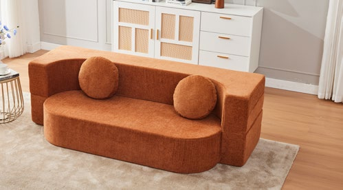 Auum Compressed Modular Sofa Bed 2-Seater Convertible Couch Woven Fabric Loveseat for Small Apartment Living Room