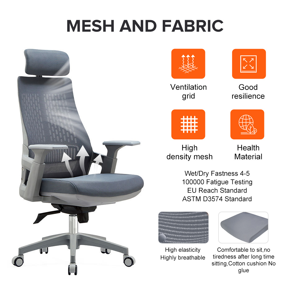 Modern Office Furniture Executive Grey Meah Chair With Height Adjustable Comfortable Rocking Seat Ergonomic Office Swivel Chair