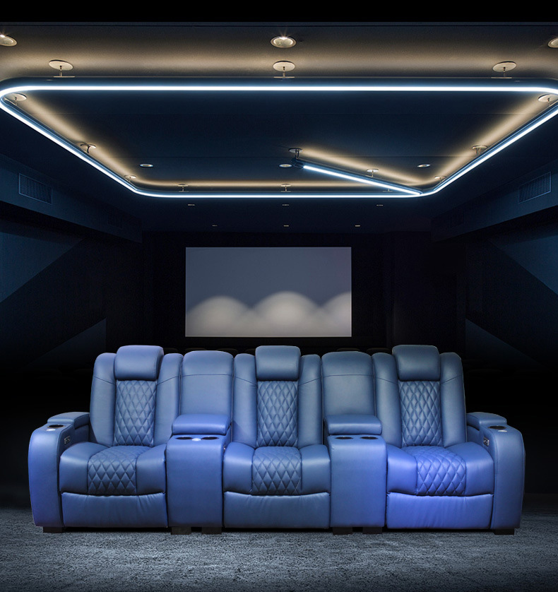 European Style Half Leather Power Cooling Cup Holder Home Recliner Electric Massage Movie Theater Sofa With USB Charge