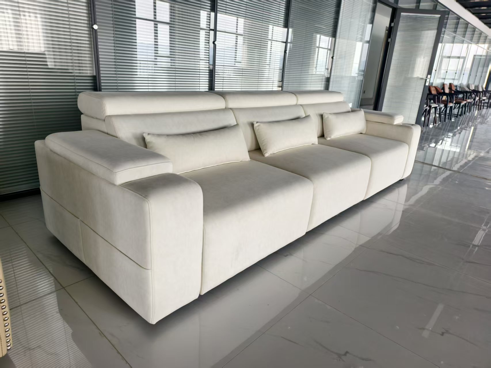 Modern PZ049 GALAXY White Wood Electric Recliner Sofa Hidden Armrest Storage Sound System Wireless Charging-Smart Living Room