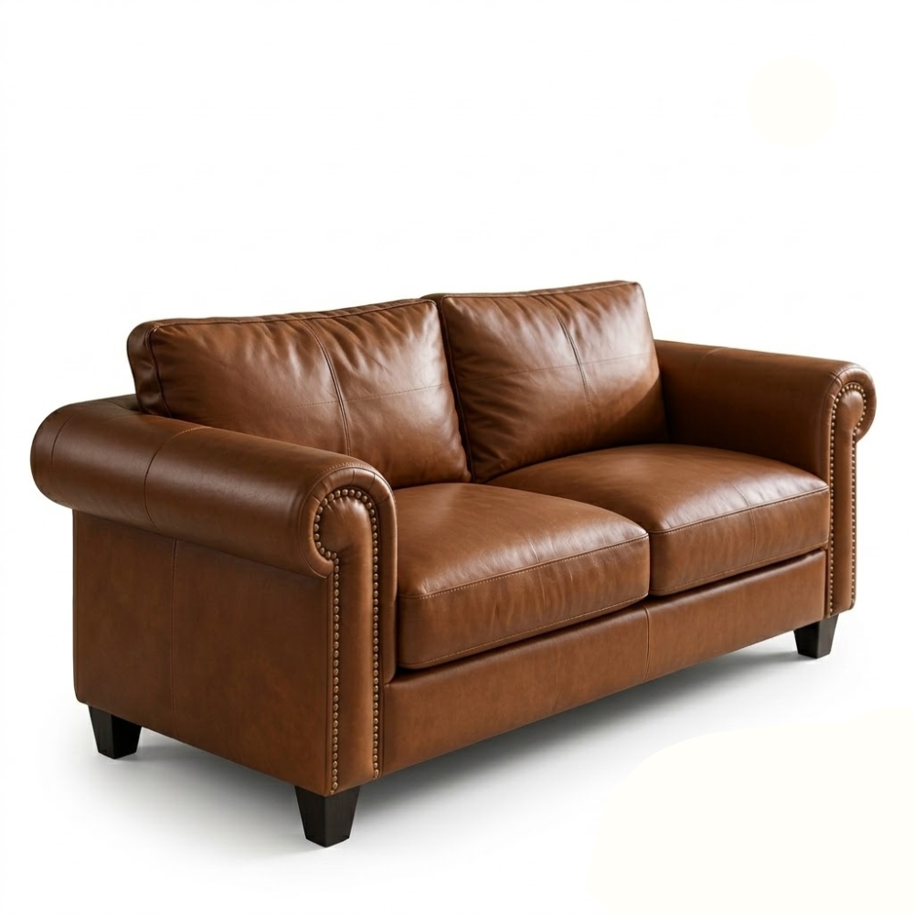 High End Classic Leather Loveseat Sofa Nailhead Rolled Arms Eco-Friendly Sofa Bed for Luxury Living Room Workshop School Use