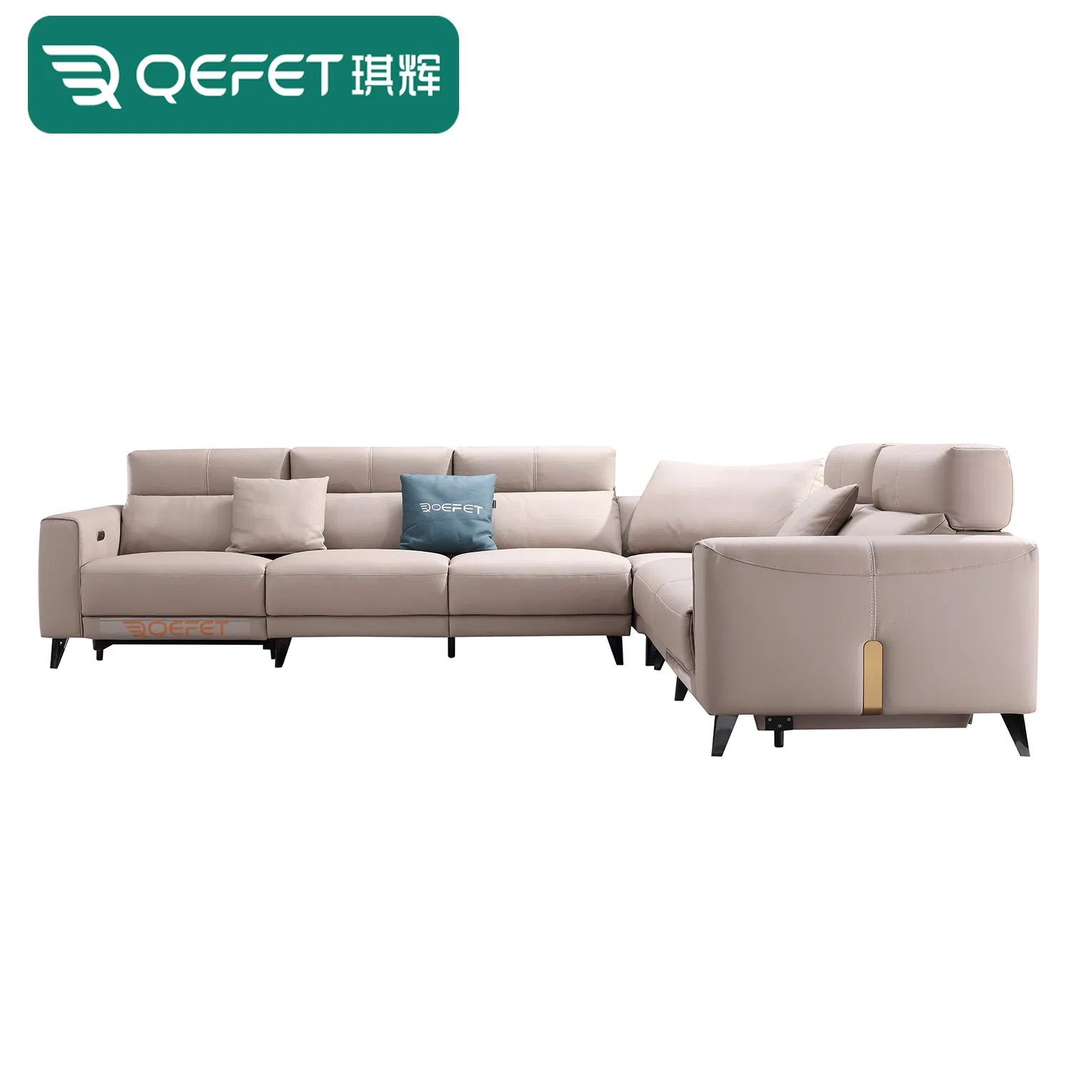 Modern Living Room Villa Hotel Furniture Solid Wood Genuine PU Leather Modular L-Shaped Recliner Functional U Shape Corner Sofa