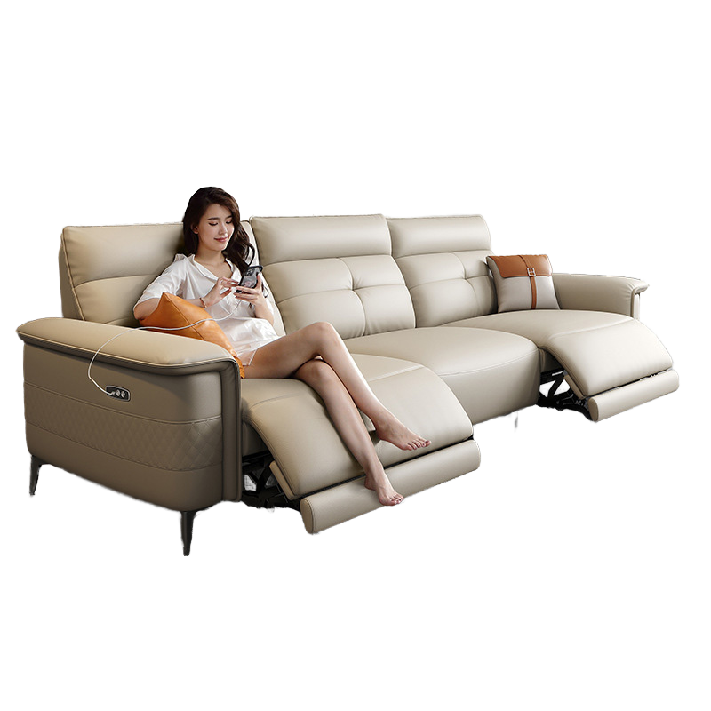 Wall-Hugging Convertible Luxury Recliner Set Genuine Leather Hidden Folding Ottoman USB-C Fast Charging Living Room Sofas