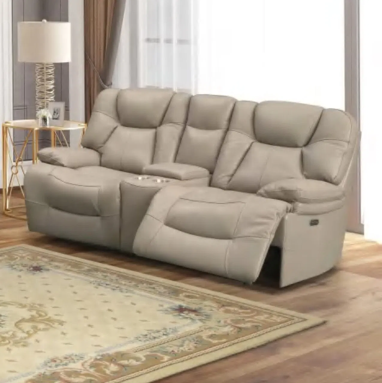 High Density Foam Core Contoured Lumbar Support Functional Leather Recliner Sofa
