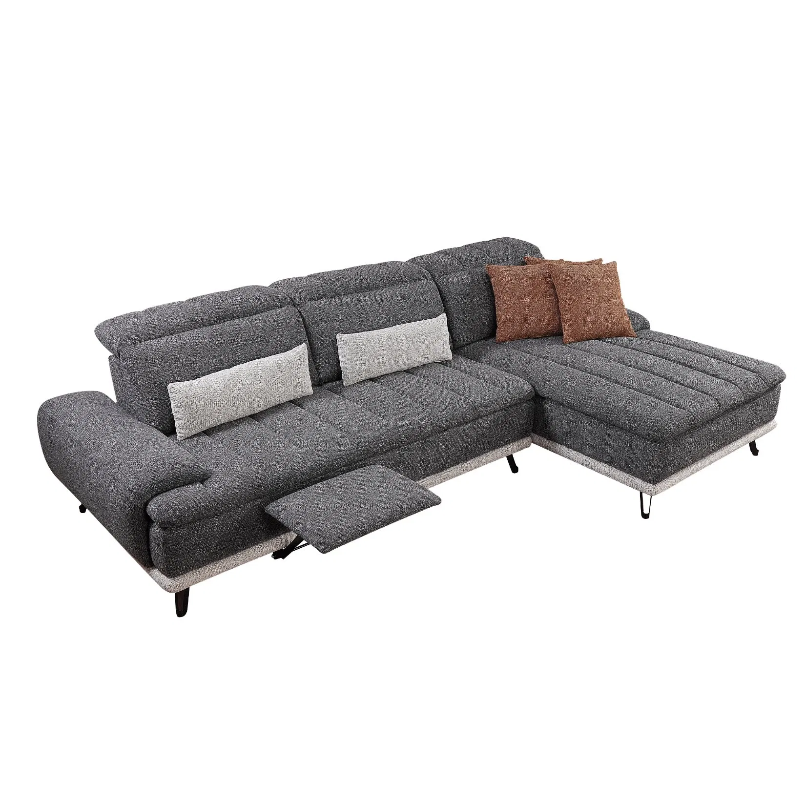 Wholesale Furniture Sectional Gray Fabric Functional Adjustable Backrest Headrest Chaise Lounge Manual L-Shaped Corner Modular Couch Sofa for Modern Living Room