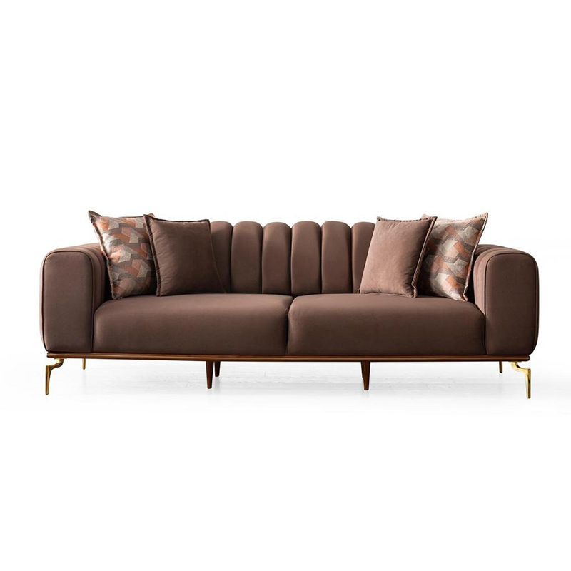 Italian Modern Living Room Furniture High End Luxury Modular Velvet Fabric Sofa Set Chair with Golden Legs and Functional Back