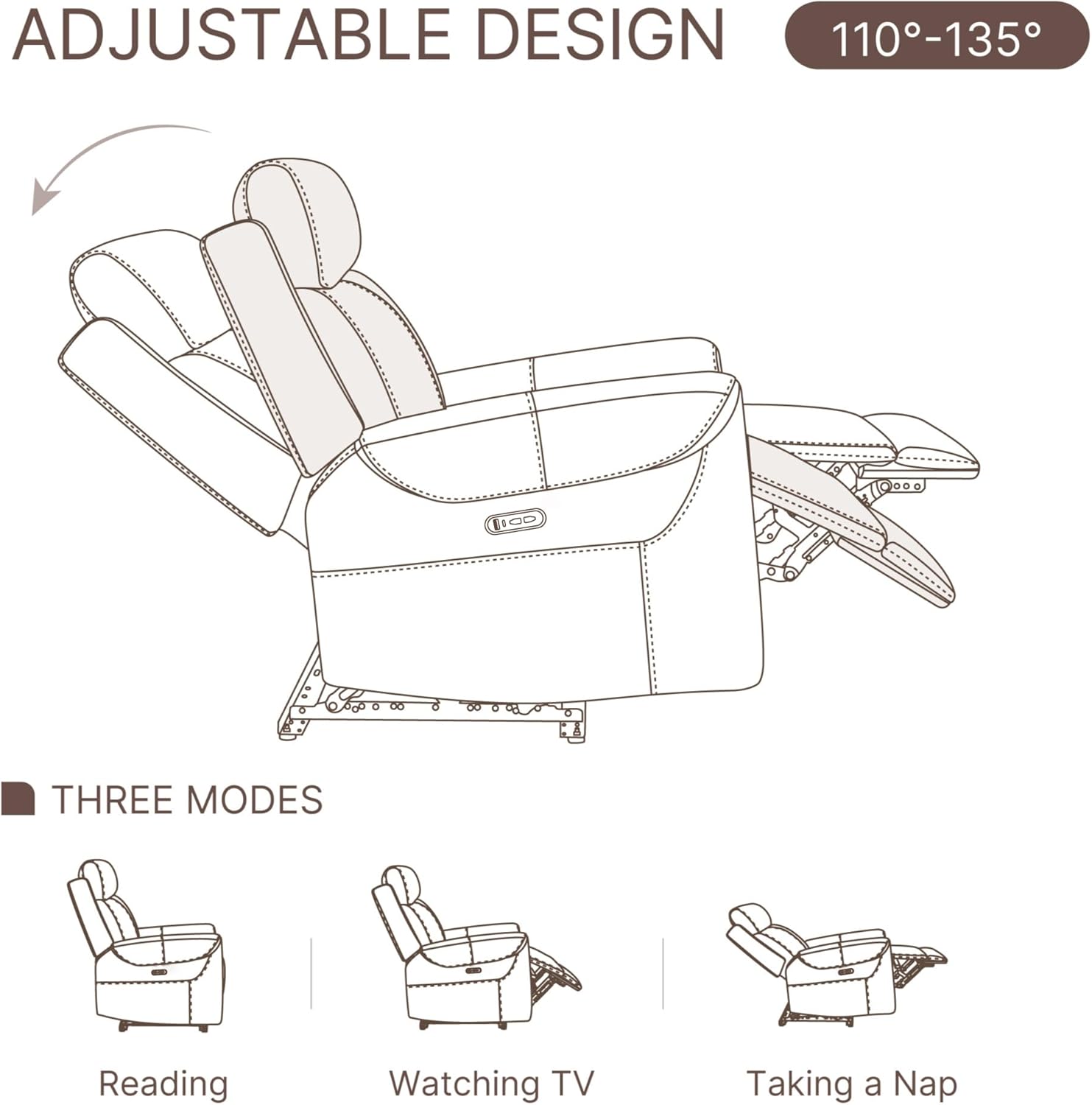 Modern Adults Wall Hugger RV Recliner Chair USB Charging Ports Electric Power Reclining Sofa for Home Theater Living Room