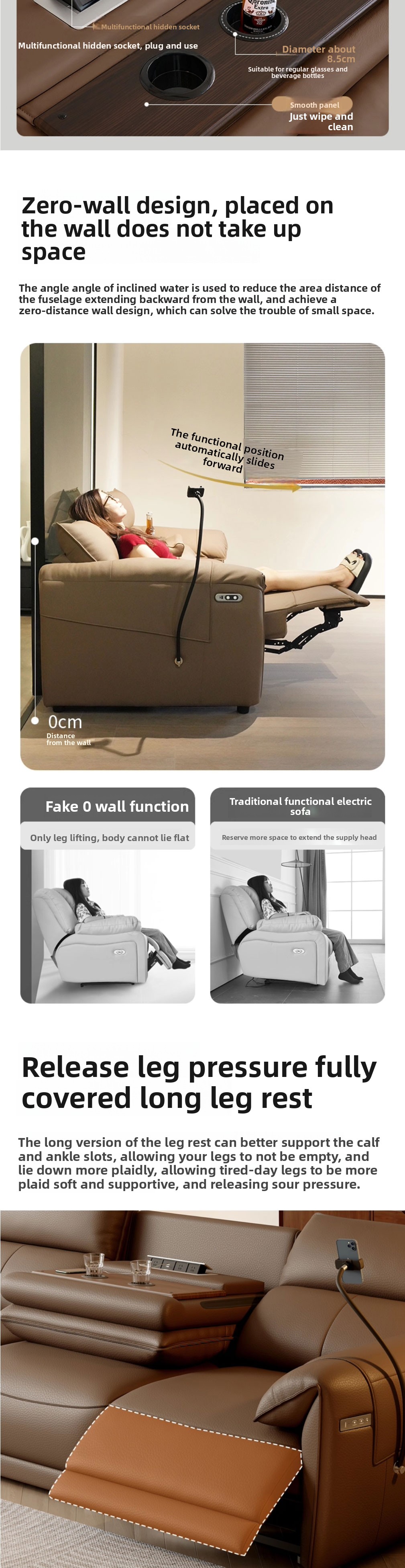 Italian Luxury Electric Designer Sofa Genuine Leather Recliner Extendable Modern Living Room Centerpiece USB Charging Metal