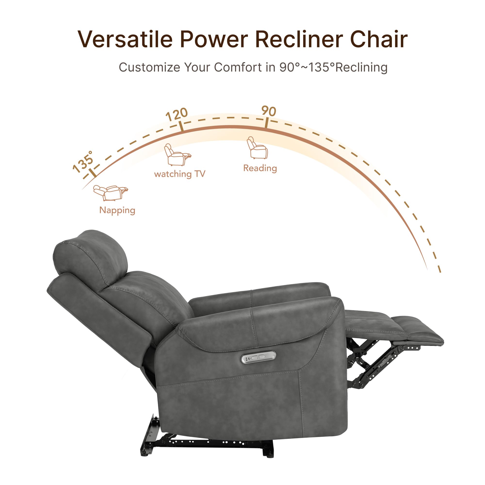 Leather Recliner Chair for Wall Hugger RV Recliner with USB Electric Power Reclining Sofa for Home Theater Seating Bedroom