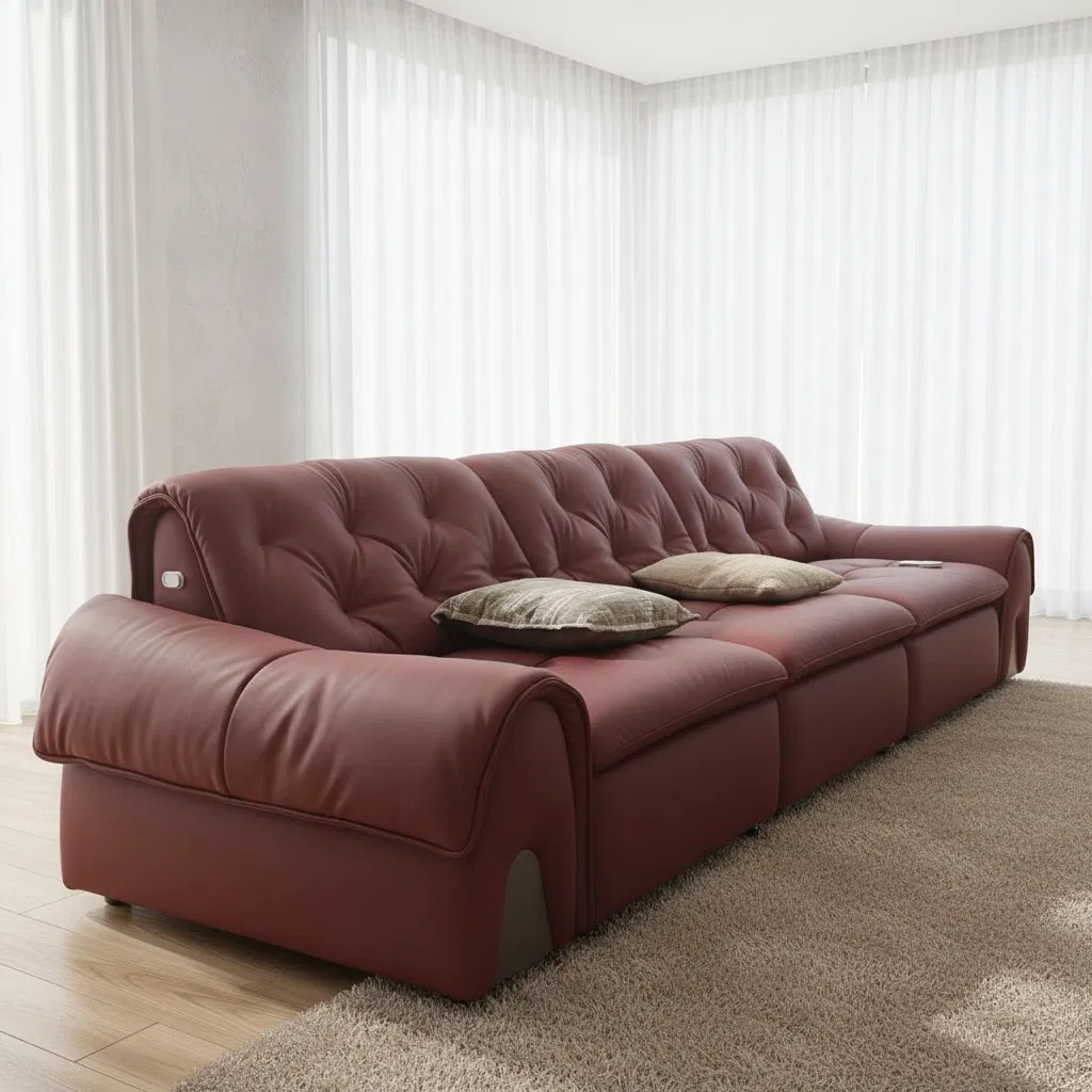 Contemporary Red 3 Seater Power Sofa Bed Electric Reclining Convertible Sleeper Sofa Stylish Upholstered Couch for Living Room