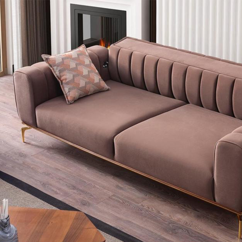 Italian Modern Living Room Furniture High End Luxury Modular Velvet Fabric Sofa Set Chair with Golden Legs and Functional Back