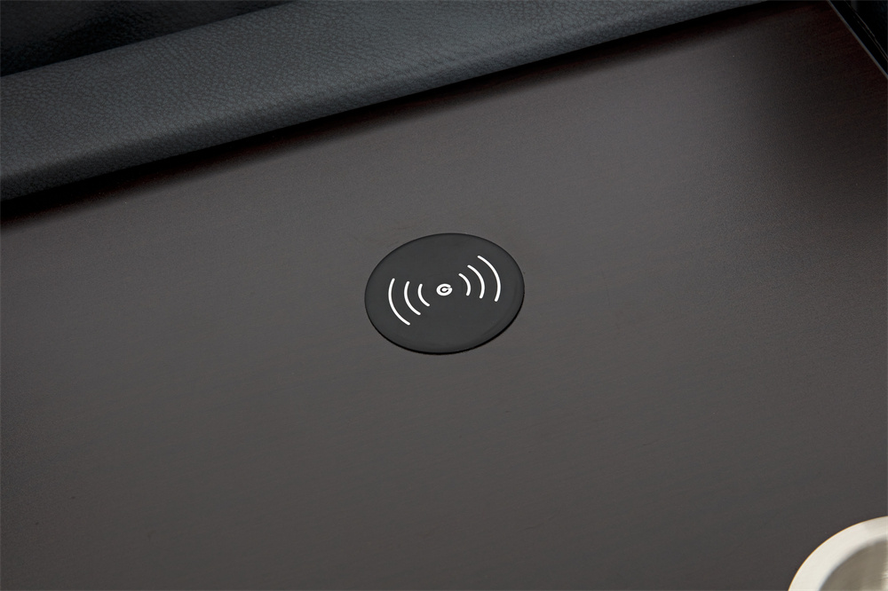 Customization Luxury Living Room Breathable Fabric Manual Reclining Sofa Couch 3 Seat with Drop Down Table USB Wireless Charger