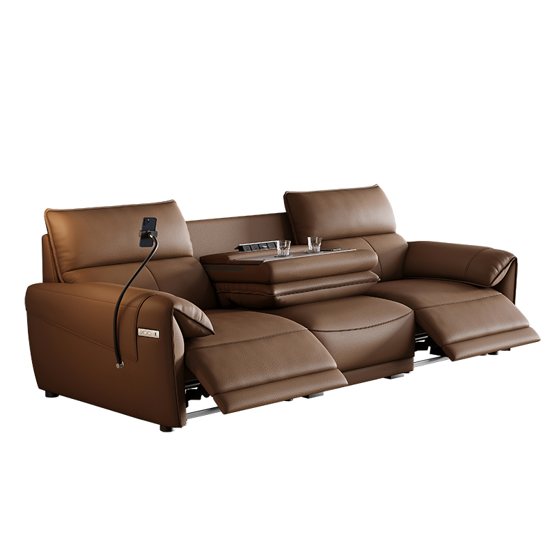 Italian Luxury Electric Designer Sofa Genuine Leather Recliner Extendable Modern Living Room Centerpiece USB Charging Metal
