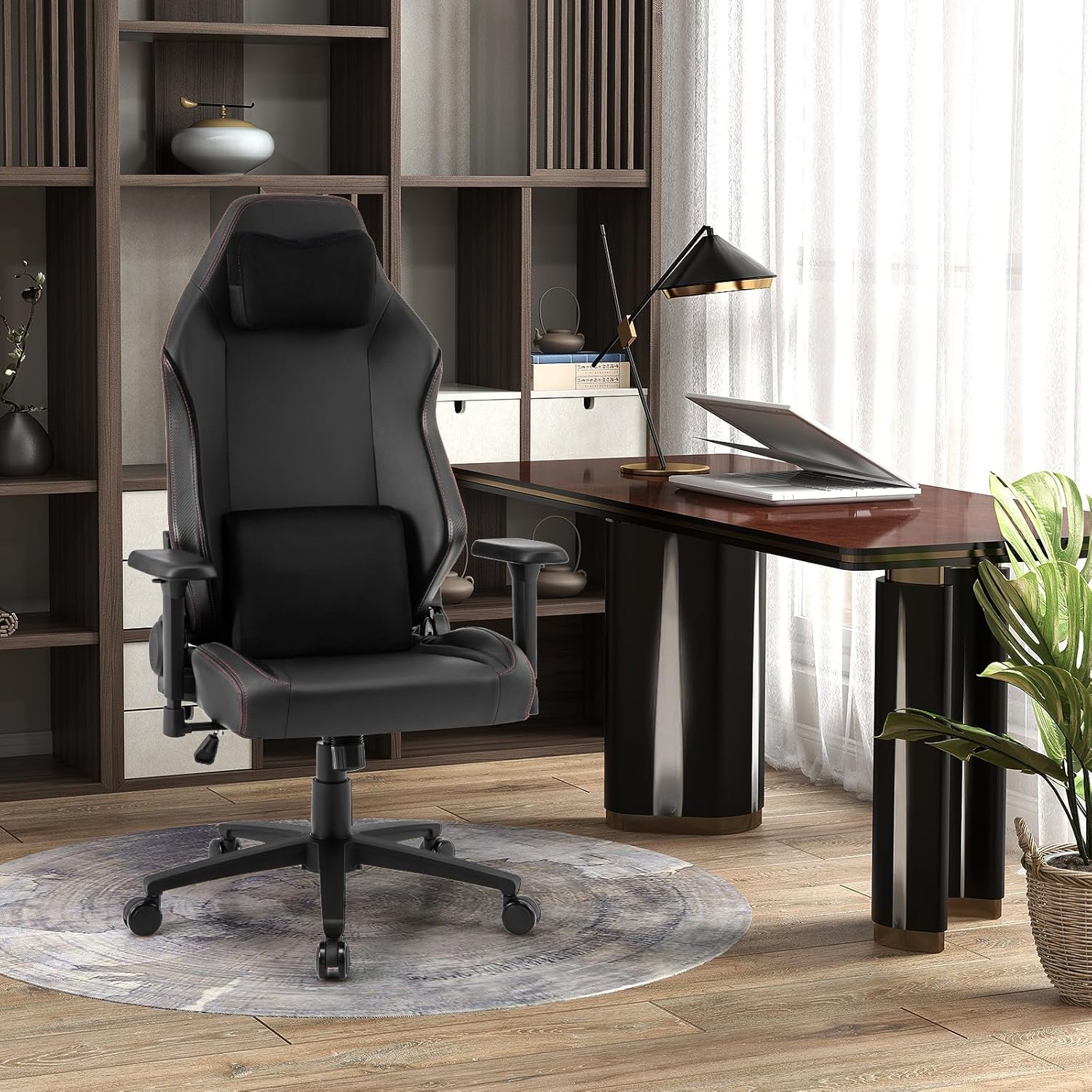Height Adjustable Swivel Chair Rocking Function 2D Black Premium Gaming Chair Massage Video Game Chair with Magnetic Headrest