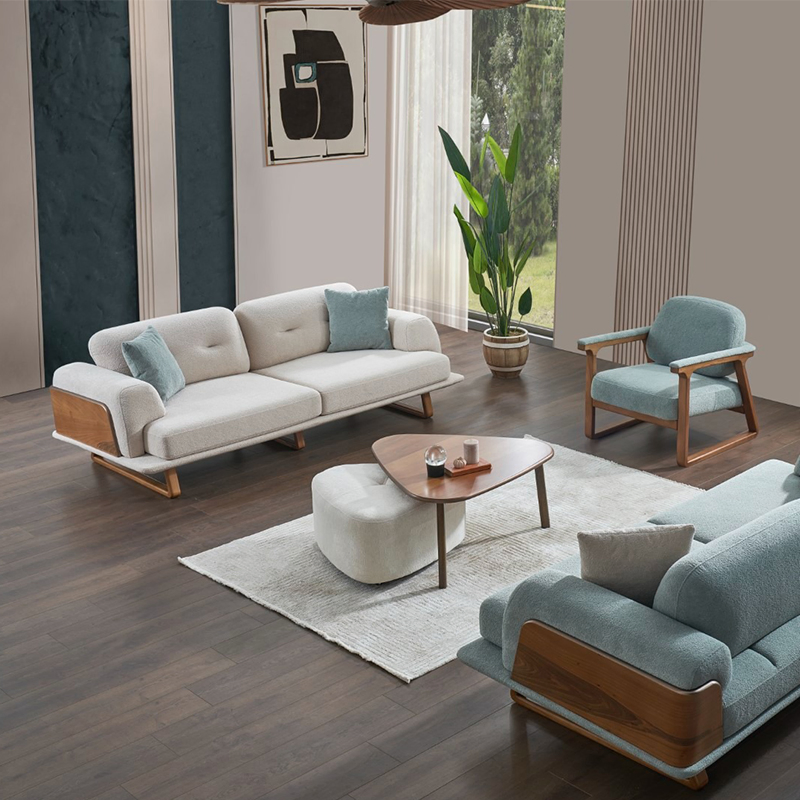 Italian Modern Living Room Furniture High End Leisure Modular Fabric Sofa Set Functional with Wood Decor