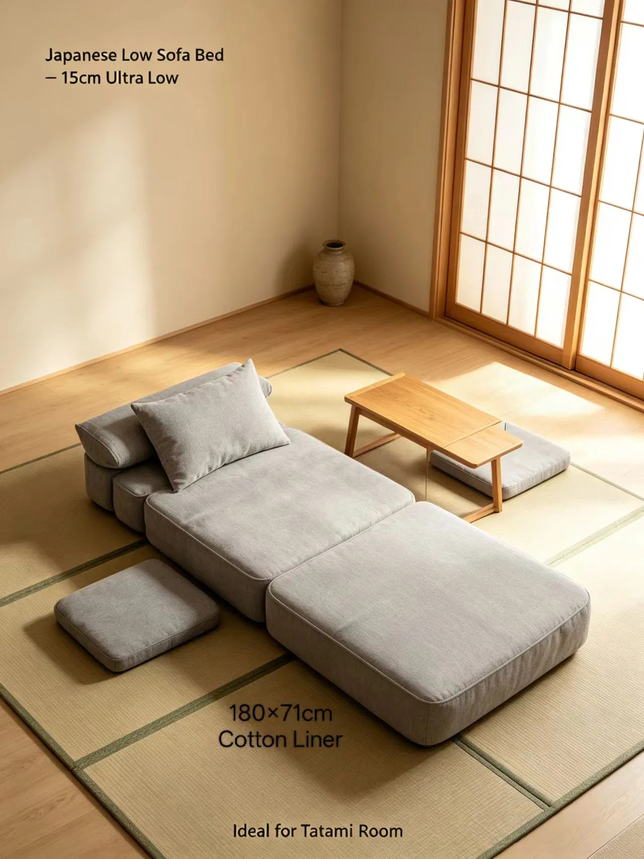 Japanese Sofa Bed with 5 Level Backrest Angle for Ergonomic Support and Lumbar Pillow