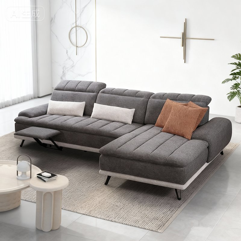 Wholesale Furniture Sectional Gray Fabric Functional Adjustable Backrest Headrest Chaise Lounge Manual L-Shaped Corner Modular Couch Sofa for Modern Living Room