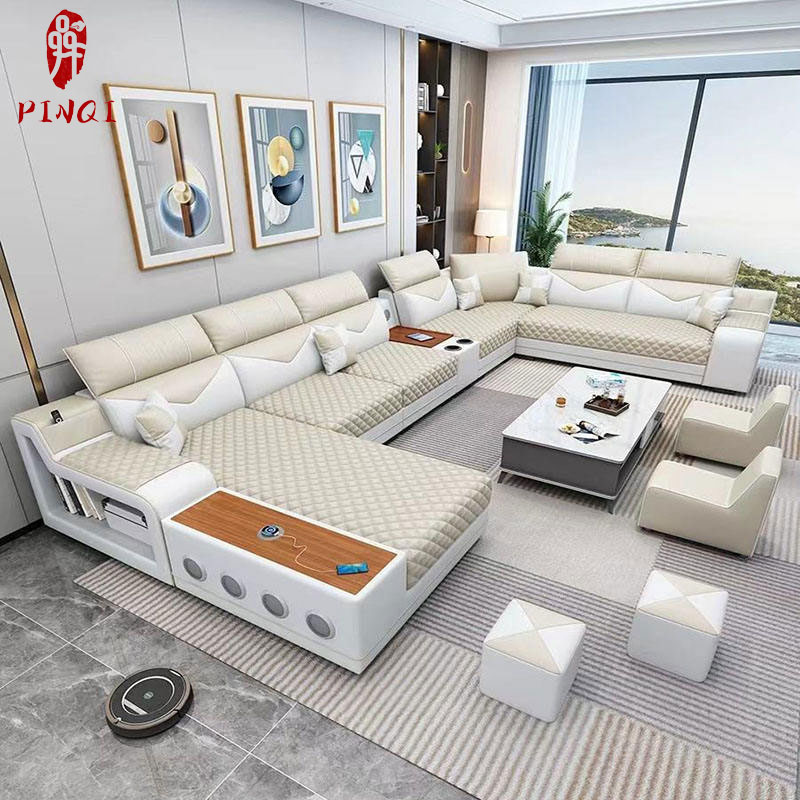 Smart Sectional Sofa Set High - Tech USB Charging Speaker Design for Home Entertainment Lounges Room Sofa