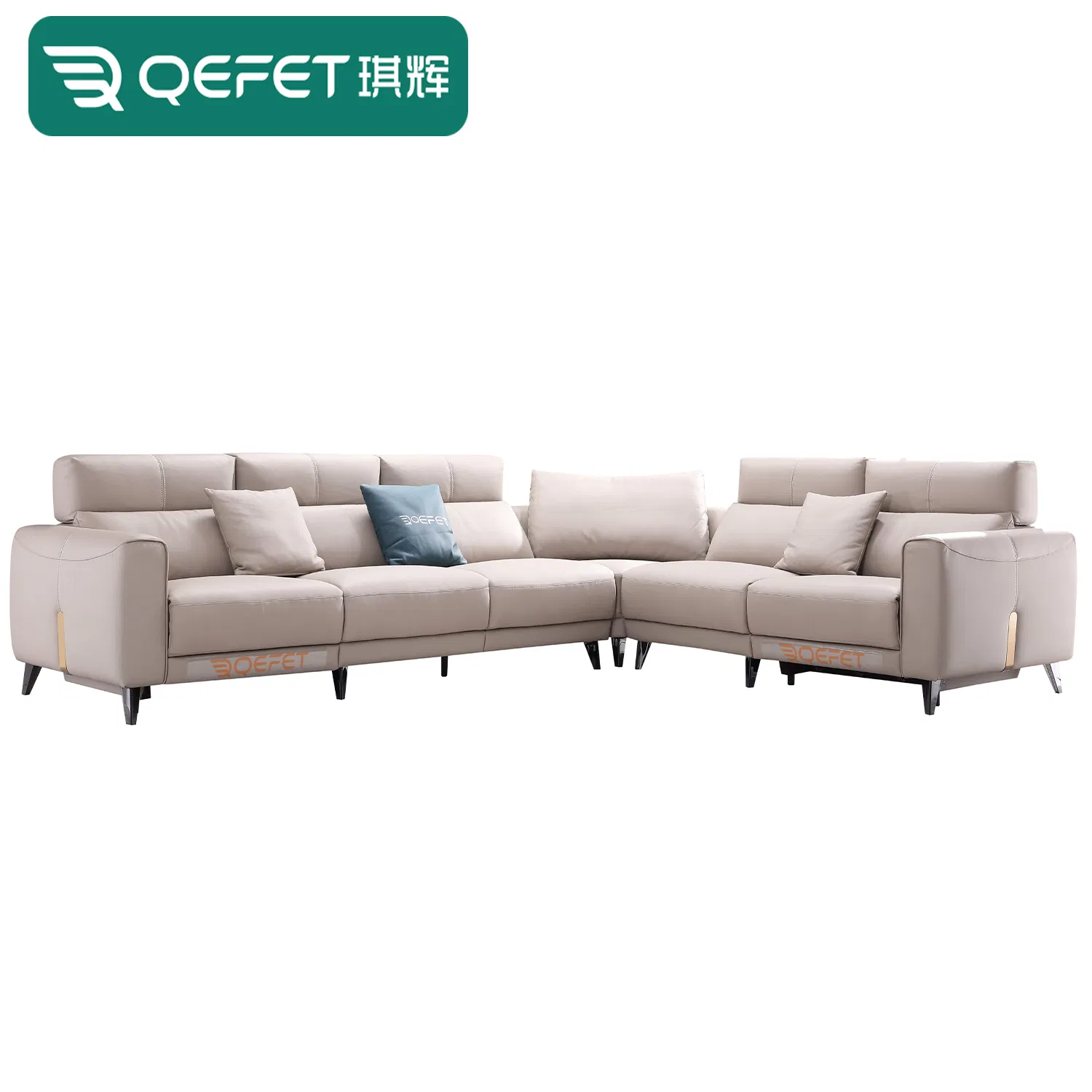 Modern Living Room Villa Hotel Furniture Solid Wood Genuine PU Leather Modular L-Shaped Recliner Functional U Shape Corner Sofa