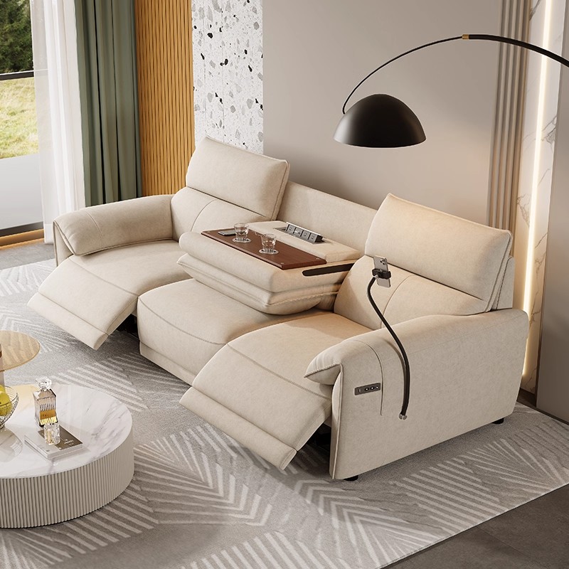 Beige Fabric Power Recliner Sofa Wall Hugger with 2 Cup Holders for Modern Living Room Furniture Wholesale Custom Sourcing B2B