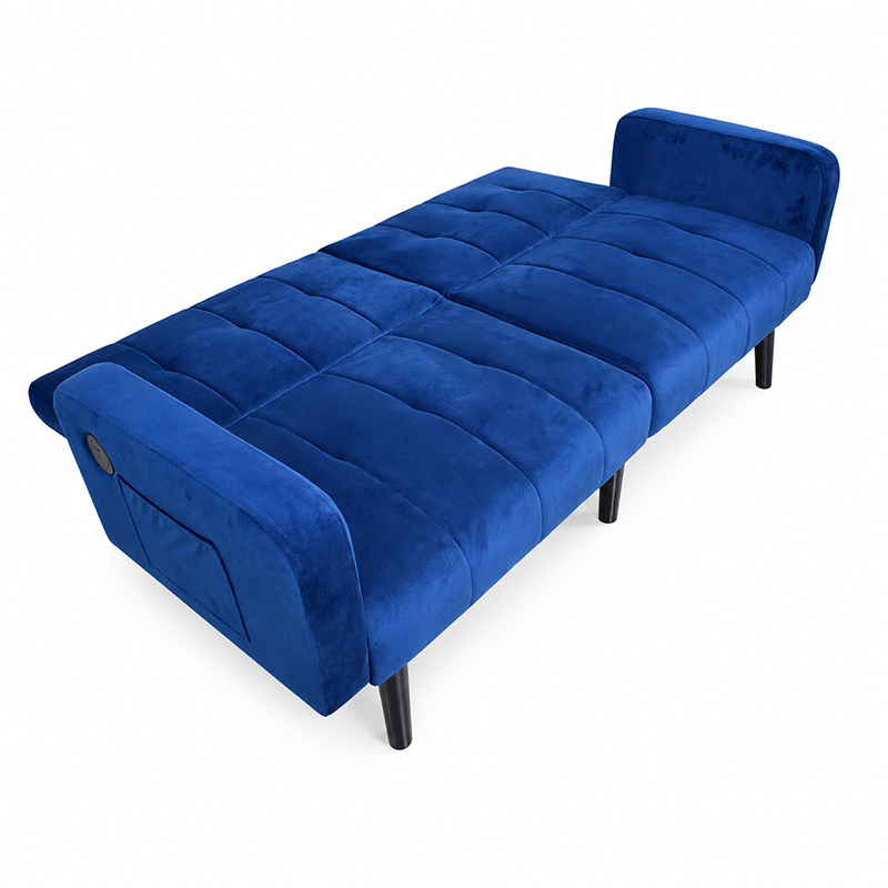 Modern Multifunctional 2 Seater Folding Sofa Bed USB Ports Pockets 3 Recline Positions for Bedroom Apartments Small Spaces