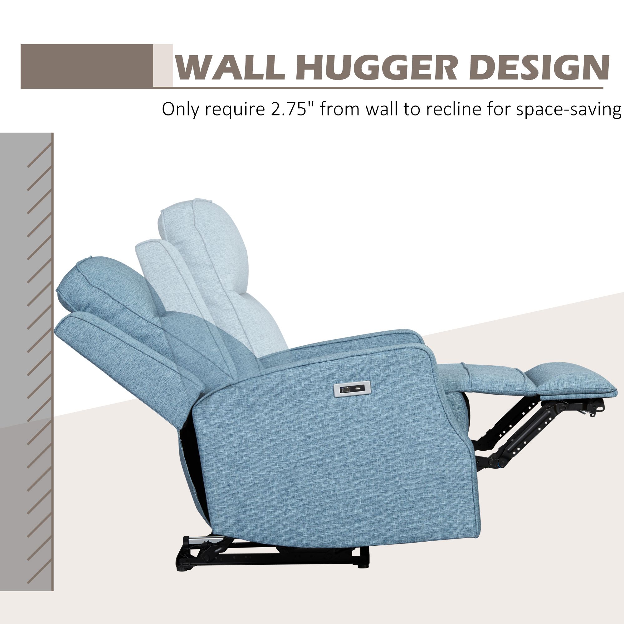 Electric Power Wall Hugger Recliner with USB Charging Station Linen Upholstered Retractable Armchair Sofa