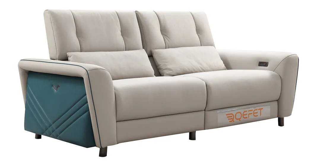 High Quality Cream Leather Electric Automatic Reclining Two Seater Sleeper Couch Sofa