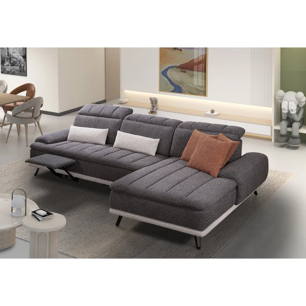 Wholesale Furniture Sectional Gray Fabric Functional Adjustable Backrest Headrest Chaise Lounge Manual L-Shaped Corner Modular Couch Sofa for Modern Living Room