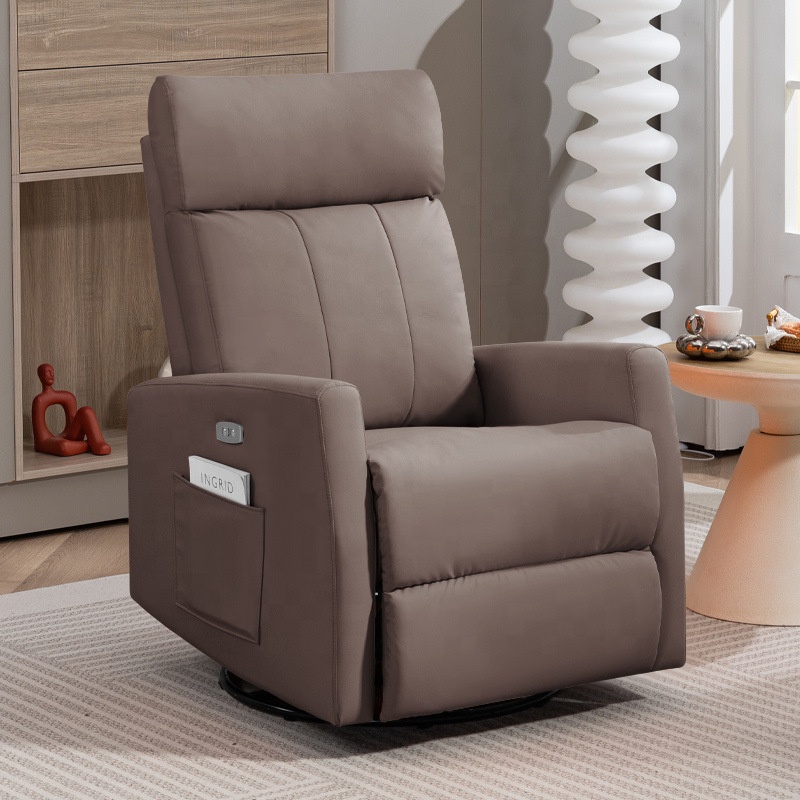 Modern Multifunction Single Leather Recliner Sofa Living Room Orange Massage Electric Metal Frame Zero Gravity CE Certified